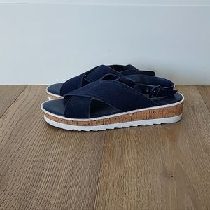 Marc Fisher Glitze Navy Platform Cork Suede Strappy Sandal Size 8